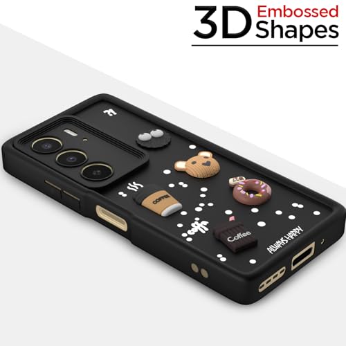Image of Pikkme Back Cover for Realme C75 | 3D Bear Silicone Cute & Fun Coffee Cartoon | Full Body Protection Bumper Case (Black)