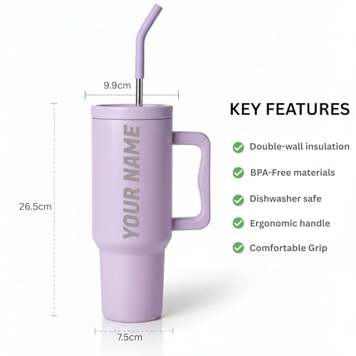 Image of Speedex 1200 ml Customized Name Insulated Stainless Steel Tumbler with Handle, Straw & Cleaning Brush, Personalized Sipper Bottle, Double Wall Leakproof Travel Mug Gift (Purple, 1.2 l)