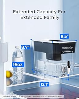 Waterdrop 200-Gallon Long-Life 40-Cup Large Water Filter Dispenser with 1 Filter, Healthy Gift for Home and Office, 5X Times Lifetime, Reduces Chlorine, PFOA/PFOS and More, BPA Free, Black