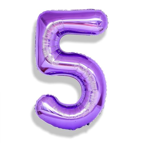 Image of 40 Inch Purple Number Balloons, Giant Self Inflating Foil Girls 5th Birthday Number Balloon Decor, for 15th Birthday Party Decoration Women Anniversary Graduation Party Decorations Supplies