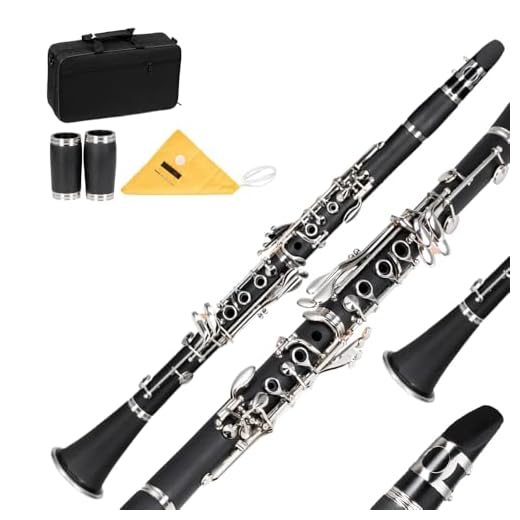Ktaxon Bb Flat Clarinet Mid-range Bakelite Beginner & Student Clarinet, Nickel-Plated 17 Keys B Tone Clarinets with Hard Case, 10 Reeds, Gloves, 2 Mouthpieces Connector (Black)