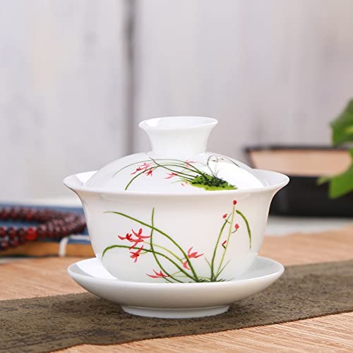 Porcelanowy zestaw do herbaty Gaiwan Kung Fu, Ceramiczny zestaw do herbaty Kungfu Gaiwan Multicolor 3 szt(Style E 130ml)