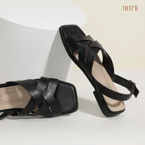 IDIFU Strappy Flat Sandals for Women Square Open Toe Summer Beach Dressy Dress Ladies Comfortable Cute Comfy Trendy Casual Buckle Slingback Sandals with Back Strap 5