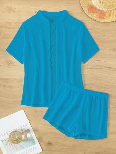 Milumia Women's 2 Piece Cover Ups Set Short Sleeve Open Front Kimono Swimsuit Coverup with Shorts4