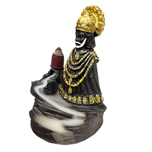 Image of CRAFTAM Polyresin Smoke Backflow Fountain Like Waterfall Khatu Shyam Ji Incense Holder Decorative Showpiece Gift with Free 20 Scented Cone Incenses (Browen Gold)