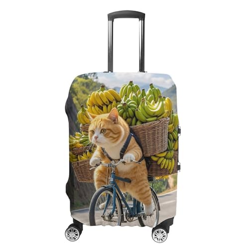 Cats Ride Bikes to Deliver Bananas Luggage Cover, Elastic Luggage Protector Fits 19-32in Suitcases, Washable & Anti-Scratch Suitcase Cover for Men Women M