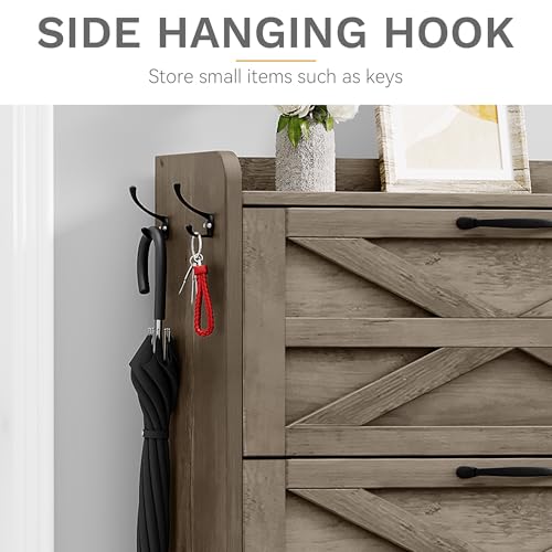 DWVO Farmhouse Shoe Storage Cabinet with 3 Flip Drawers, Slim Shoe Cabinet for Up to 24 Pairs, Narrow Shoe Rack for Entryway, Living Room, Hallway (Washed Grey)