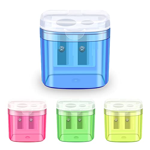 elzle 4pcs Temperino con Serbatoio Doppi Fori Bambini Temperamatite Trucco per Matite Studenti Scuola Ufficio Viaggi