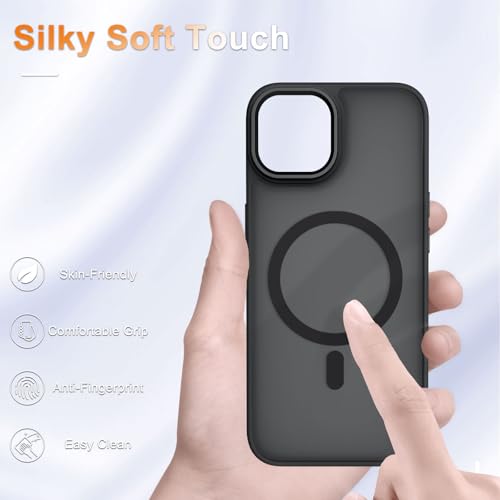 Image of YENAPOON for iPhone 15 Plus Case, Matte Magnetic Phone Case, Black
