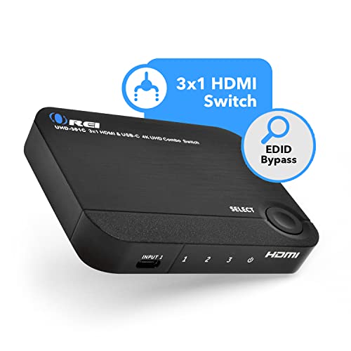 Orei 4K 3 Port 3X1 Hdmi Switch, 2 Hdmi + Usb-C Input Connect Laptop, Pc, Computers, Phones, Gaming, Streaming Devices On One Display Tv Monitor - Ultrahd Hdcp 2.0 #TOP2