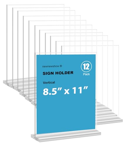 newnewshow 8.5x11 Clear Acrylic Sign Holder, Display Stand, Plastic Card Holder for Business, Office, Retail (12 Pack 8.5x11)
