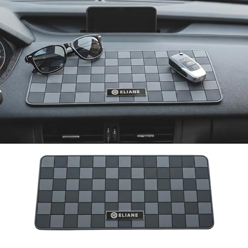 Image of Eliane Car Dashboard Mat Anti-Slip Rubber Pad Universal Non Slip Car Dashboard Sticky Adhesive Mat for Phones Sunglasses Keys, Chess Design (Black /Grey)