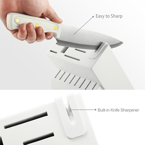 Image of McCook Knife Sets, White High Carbon Stainless Steel Kitchen Knife Sets with with Built-in Sharpener, 26-Piece Razor-Sharp Kitchen Knives with Ergonomic Handles, Elegant Box for Gift, White