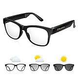[Intelligente Verfärbung] - Das Knochenleitung Brille mit intelligentem Verfärbungsdesign. Die Brillenlinse sieht in Innenräumen oder an Orten ohne Sonnenlicht hell und klar aus. Wenn das Sonnenlicht stark wird, wird die Brillenlinse dunkel und verwandelt sich in eine Sonnenbrille. Halten Sie Ihre Augen bequem und von Sonnenschein fern