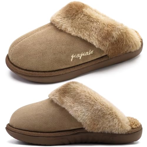 jiajiale Zapatillas de Casa Mujer Femeninas Cálidas Esponjosas Almohadillas Antideslizantes de Invierno Espuma de Memoria Zapatos para Hogar Suelas de Goma dura en Interior Exterior
