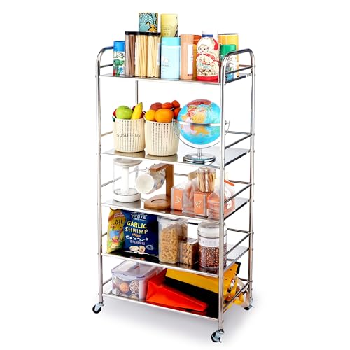 Image of susunnus Stainless Steel Cart,Movable,5 Tier,for Kitchen,Living Room