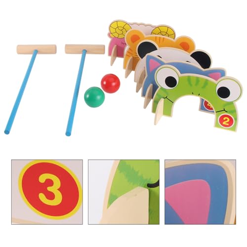 TOYANDONA Croquet Sets for Kids, Cartoon Wooden Animal Croquet Set with Croquet Wood Mallets, Interactive Family Game Croquet Game Set for Boys Girls