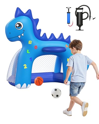 JOSEN Inflatable Toddler Basketball Hoop & Soccer Goal,