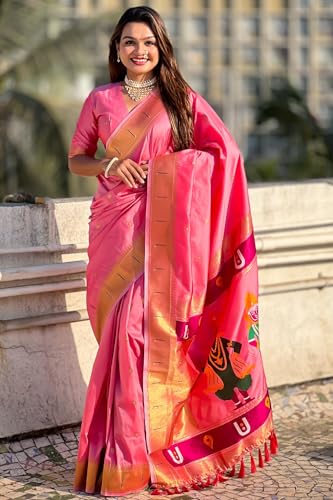 Image of SGF11 Women's Kanjivaram Paithani Silk Saree With Unstitched Blouse Piece