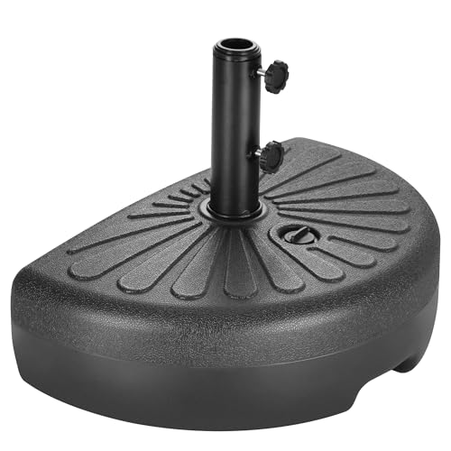 AckMizz Half Umbrellas Stand Outdoor - 73 lbs Half Round Fillable Patio Umbrella Base for Pool Porch Garden Deck Backyard WearResistant Resin Black