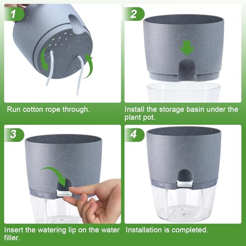 Oliz 6" Self Watering Pots for Indoor Plants, 6pk Grey w/Drainage Saucers by Oliz - Used condition - Image 5