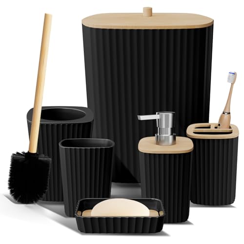 Clara Clark Bathroom Set - Black Bathroom Accessories Set, 6PC Bathroom Accessory Set, Bathroom Sets with Toilet Brush, Trash Can & Soap Dispenser
