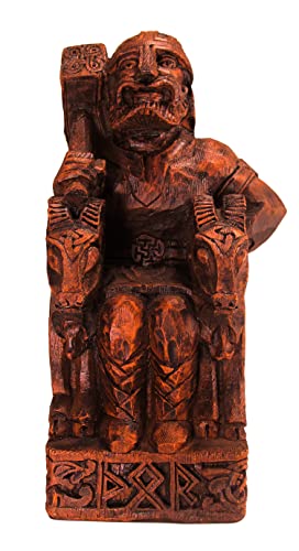 Dryad Design Seated Norse God Thor Statue Wood Finish Brown #TOP4