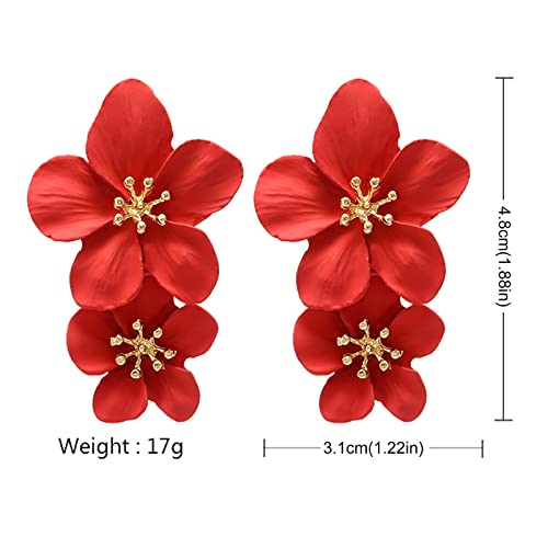 Elegant Large Metal Double Luster Flower Earrings Chic Statement Dangle Drop Flowers Wedding Earrings For Women Girls Teens Anniversary Friendship Exquisite Jewelry Rose Gold (White, One Size) #TOP2