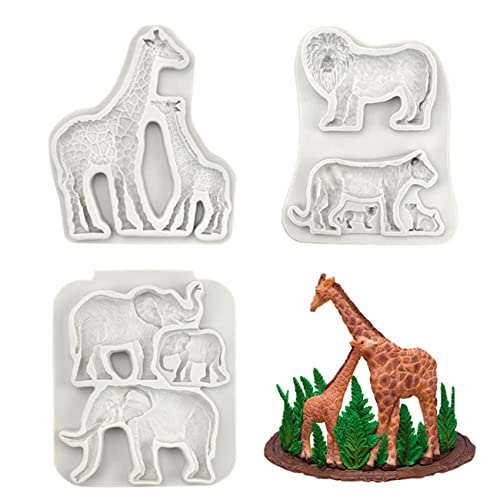 Set of 3 African Wildlife Silicone Moulds: Elephant, Giraffe, Lion for Chocolate, Soap, Candle, and Pastry Baking