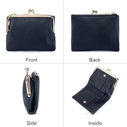 Genuine Leather Kiss Lock Wallet for Women Kiss Clasp Coin Purse Small Bifold Wallet with Card Slots and Zipper Pocket (Wine Red)2