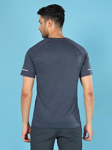 Image of TECHNOSPORT Men's Melange Slim Fit Round Neck T-Shirt Double Cool Raglan Sleeve Slip On Polyester for Gym Running Workout UPF50+ Anti Odour