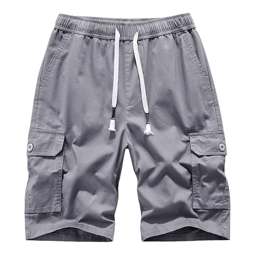 Short cargo homme coton taille élastique cordon serrage gris 54