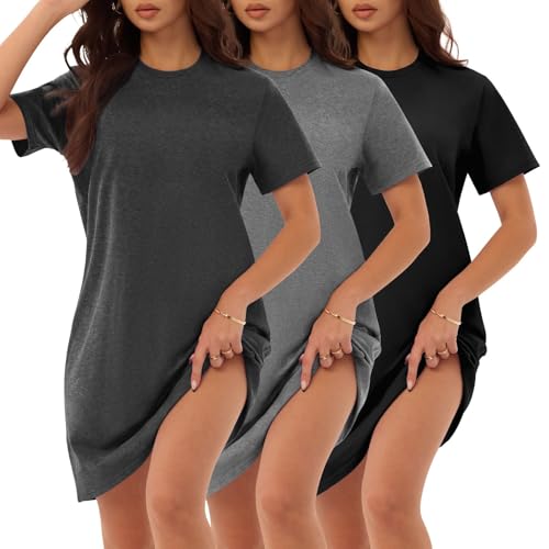 JOYLADY 3 Pack Women's Cotton Nightgowns Short Sleeve Sleep Shirts House Dress Comfy Sleepwear Loungewear S