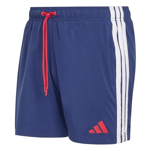 adidas Men's 3 Stripes Swim Shorts 5 INCH, Dark Blue/Pure Ruby, L