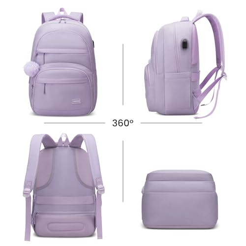 Image of YAMTION 17.3 Inch School Bag Laptop Backpack Teen for Girls Women, Aesthetic College Bookbag for Student,Purple