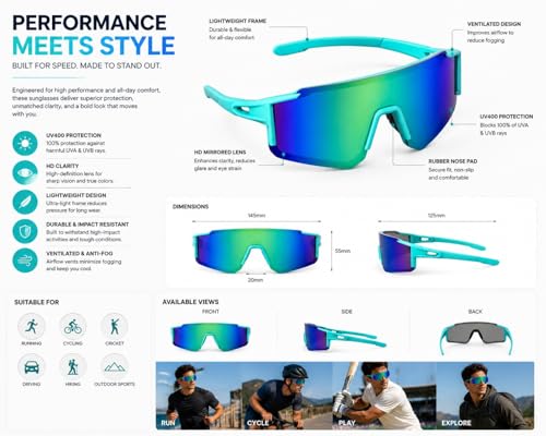 Image of Zynic Men's Stylish Sports Sunglasses For Unisex | UV400 Protection Classic Wrap Around Googles |Sports Shades for Driving,Cyclining Outdoor & Travel | Googles for man's