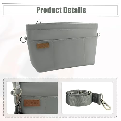 D.DUO Bag Organizer Insert, Crossbody Bag, Tote Organizer Insert with Adjustable Bag Strap, Waterproof Nylon Purse Inserts (Gray, L) — view 6