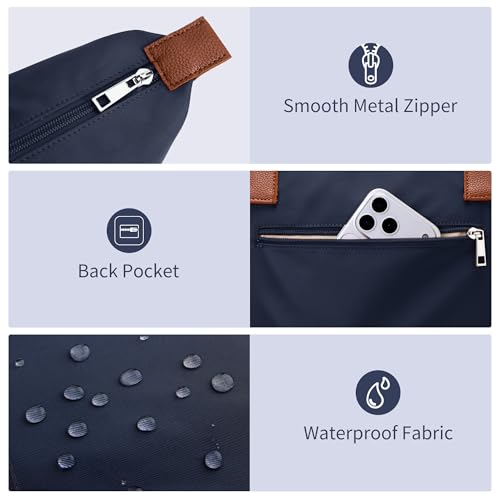 Image of Tote Bag for Women, Casual Hobo Bag Vegan Leather Top-Handle Purse Foldable Shoulder Nylon Zipper Handbag