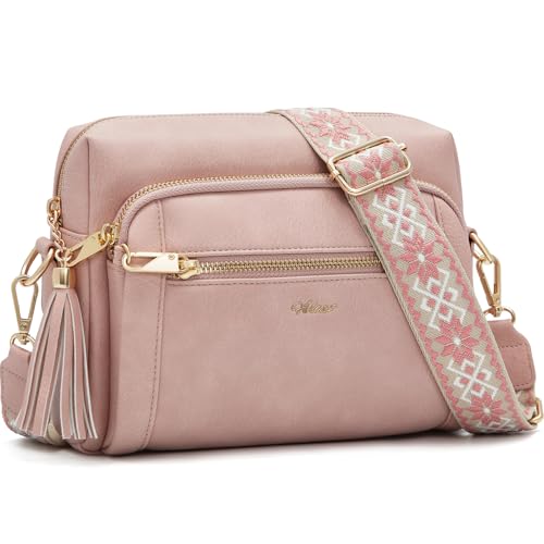 Image of Small Leather Crossbody Bags for Women Anti theft Purses and Handbag Shoulder Hangbag with Wide Strap Tassel