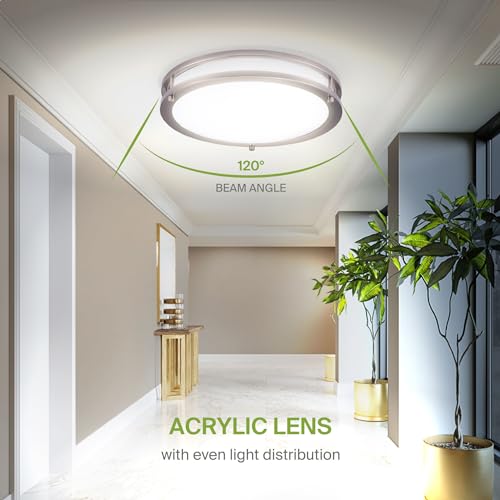 ASD LED 14" Round Flush Mount Lighting, Close to Ceiling Light Fixture | 3CCT, Dimmable, Energy Star, ETL Listed | 21W 1675LM 3000-5000K 120V | Low Profile Double Ring Lamp | Nickel, 4 Pack by ASD - Image 6
