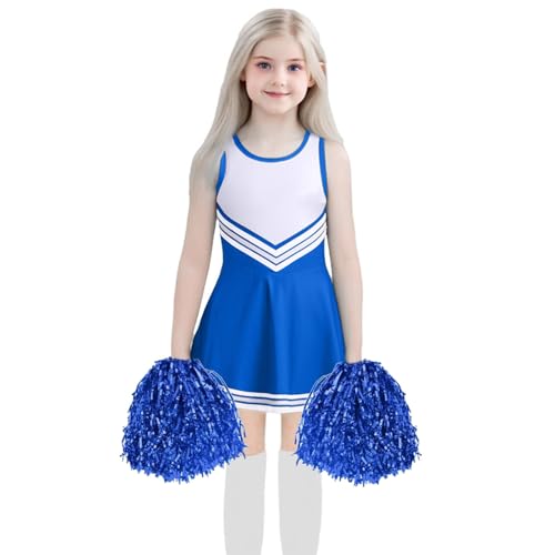 Juego de camiseta y pantalón corto para niños, equipo de porristas europeo, cos, estudiantes, actuación escénica, competición, carnaval, azul, 8-9 años
