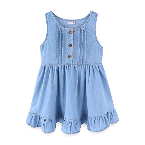 Mud Kingdom Little Girl Denim Sundress Cute Embroidered Patterns Jumper Sleeveless Casual Dress
