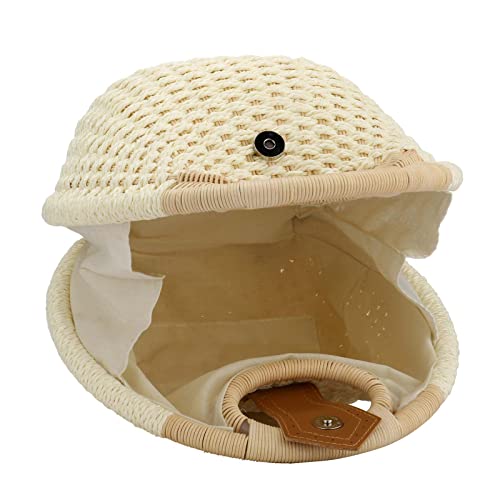 Puedo Women Shell Shape Straw Bag Rattan Woven Beach Handbags Summer Straw Tote Bag (White) #TOP2