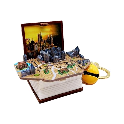 Generic Porte-Clés de Livre de Château 3D, Mini Porte-Clés pour Sac à Dos, Jouets à Main, Pendentif de Sac, Nouveauté, Figurines de Livre, Sac à Dos Porte-Monnaie Charms, château Marron