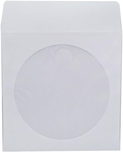 Maxtek 1,000 Pieces White Paper CD DVD Sleeves Envelope Holder with Clear Window and Flap, 80g Economy Weight.