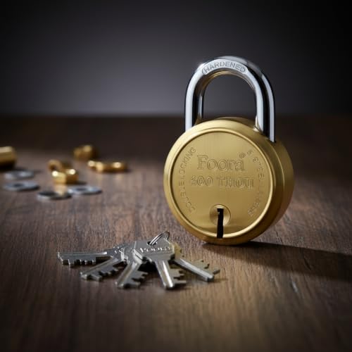Image of Foora 5 Keys 400 Thou Gold 65mm Padlock, 8 Lever Double Locking System, Hardened Shackle, Gold Finish Lock for Door, Gate & Shop Security