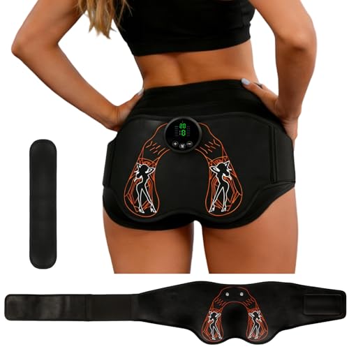 Hip Trainer EMS Glute Muscle Stimulator Belt for Butt Lifting, Reusable Water-Activated Pads, Wireless Remote Control, Home Workout & Passive Fitness Equipment for Women & Men
