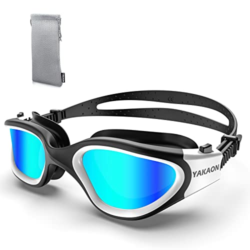 YAKAON G1 Polarized Swimming Goggles, Wide View Swim Goggles Anti-Fog for Men Women Adult, A1-Polarized-WhiteGold