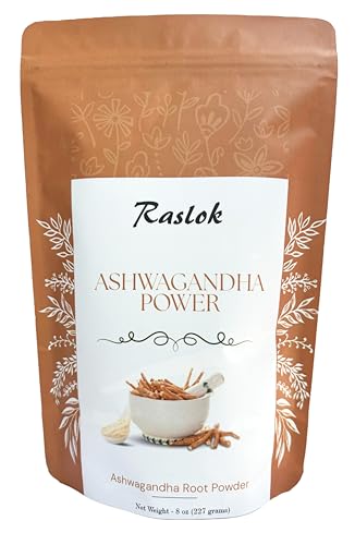 Raslok Ashwagandha Root Powder| Finest Grade A Root Powder - Withania Somnifera | Non-GMO Vegan & Raw from India (8 Oz)
