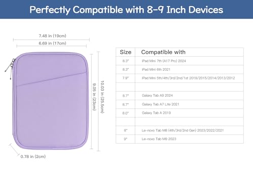Image of Dadanism 8-9 Inch Tablet Sleeve Bag Carrying Case for iPad mini 7th /6th 8.3 inch, iPad mini 7.9 inch, Galaxy Tab A7 Lite /A9 8.7 inch, Remarkable Paper Pro Move 7.3 inch 2025, Tab M8 8 inch, Tab M9 9 inch, Grey Purple